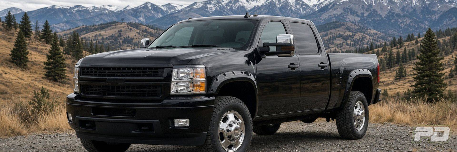 Black Duramax crew-cab pickup in the Idaho hills