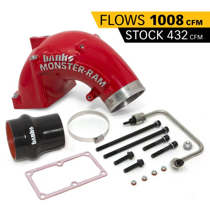 Banks Power - Banks Power Monster-Ram Intake Elbow W/Fuel Line and Hump Hose 4 Inch Red Powder Coated 07.5-18 Dodge/Ram 2500/3500 6.7L Banks Power 42790-PC