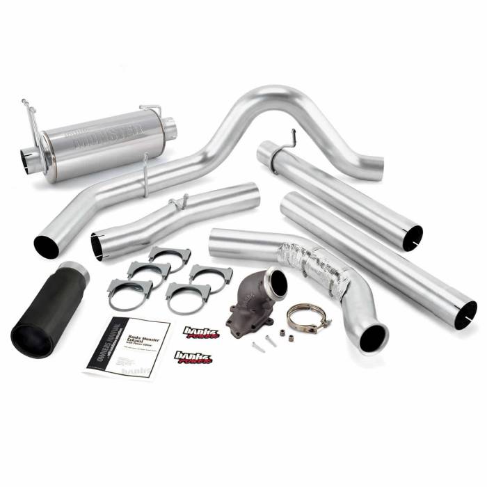 Banks Power - Banks Power Monster Exhaust System W/Power Elbow Single Exit Black Round Tip 01-03 Ford 7.3L-275hp Manual Transmission W/Catalytic Converter Banks Power 48660-B