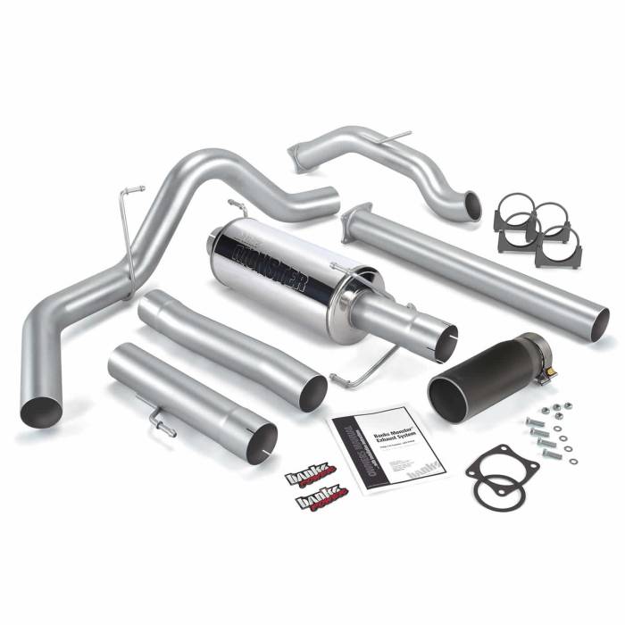 Banks Power - Banks Power Monster Exhaust System Single Exit Black Round Tip 03-04 Dodge 5.9L CCLB No Catalytic Converter Banks Power 48643-B