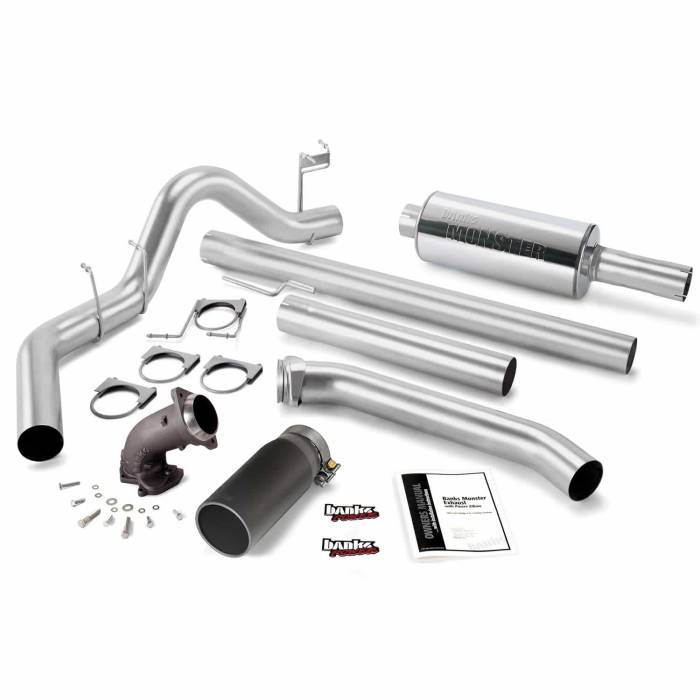 Banks Power - Banks Power Monster Exhaust System W/Power Elbow Single Exit Black Round Tip 98-02 Dodge 5.9L Extended Cab Banks Power 48638-B