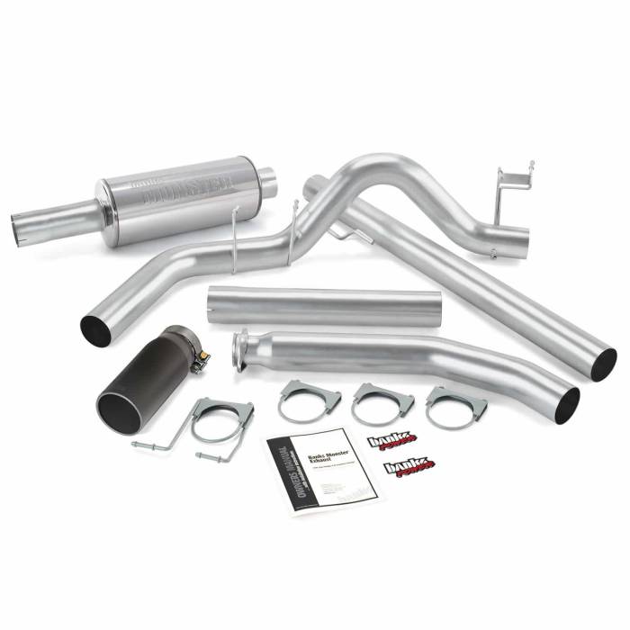 Banks Power - Banks Power Monster Exhaust System Single Exit Black Round Tip 98-02 Dodge 5.9L Extended Cab Banks Power 48636-B