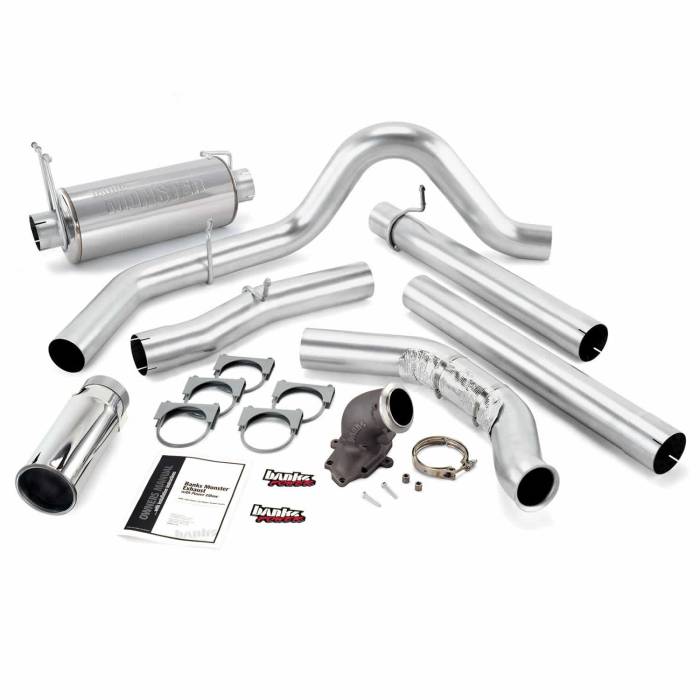 Banks Power - Banks Power Monster Exhaust System W/Power Elbow Single Exit Chrome Round Tip 01-03 Ford 7.3L-275hp Manual Transmission W/Catalytic Converter Banks Power 48660