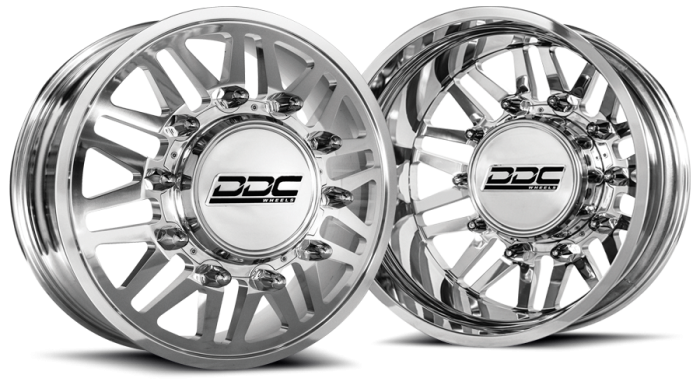 DDC Wheels - DDC Wheels RAM Dually Wheel Kit 94-18 RAM 92-10 GM Aftermath Polished 22X8.25 8X165 12.50 Tire 165-22-01PL-A