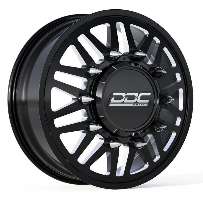 DDC Wheels - DDC Wheels Dually Wheels Aftermath Black/Milled 22X8.25 10X225 Super Duty/Ram F-450 05-10 F-450 15-25 Ram 4500 08-25 DDC Wheels 225-22-01BM-A