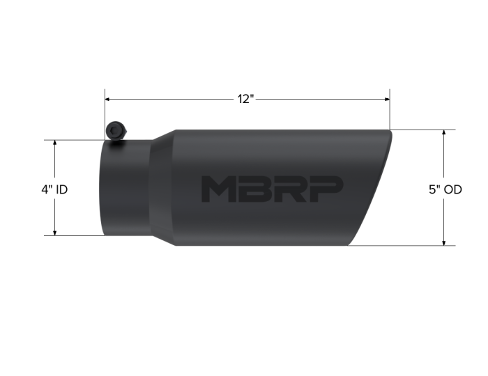 MBRP Exhaust - MBRP Exhaust Tip 5 Inch O.D. Angled Rolled End 4 Inch Inlet 12 Inch Length-Black Finish T5051BLK