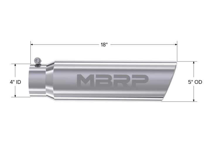 MBRP Exhaust - MBRP Exhaust Tip, T304 5 Inch OD Angled Rolled End, 4 Inch Inlet 18 Inch length T5124