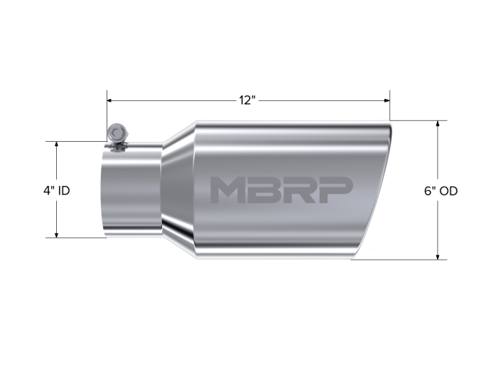 MBRP Exhaust - MBRP Exhaust Tail Pipe Tip 6 Inch O.D. Angled Rolled End 4 Inch Inlet 12 Inch Length T304 Stainless Steel T5073