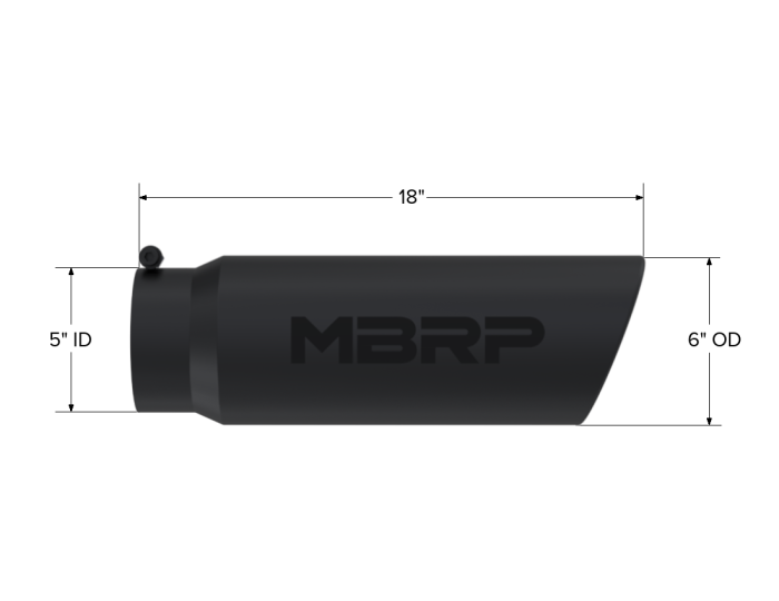 MBRP Exhaust - MBRP Exhaust Tip 6 Inch O.D. Angled Rolled End 5 Inch Inlet 18 Inch Length Black Finish T5125BLK