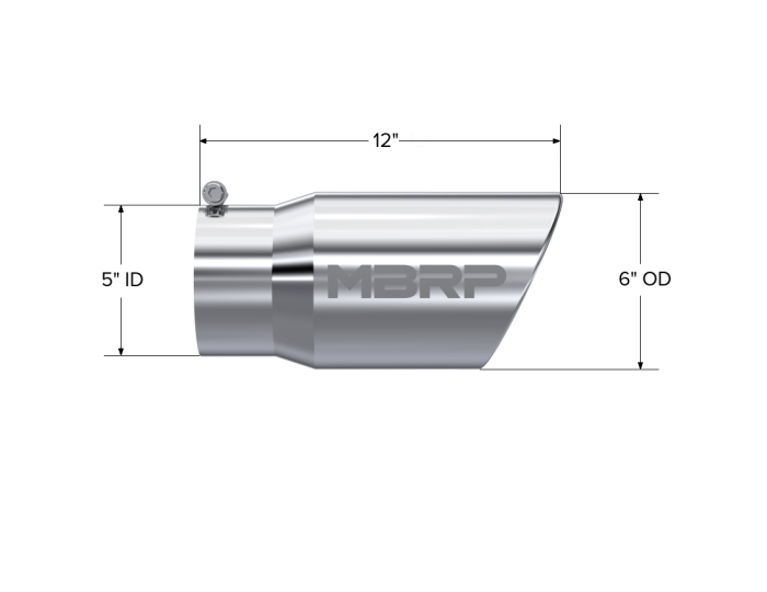 MBRP Exhaust - MBRP Exhaust Tail Pipe Tip 6 Inch O.D. Angled Rolled End 5 Inch Inlet 12 Inch Length T304 Stainless Steel T5075