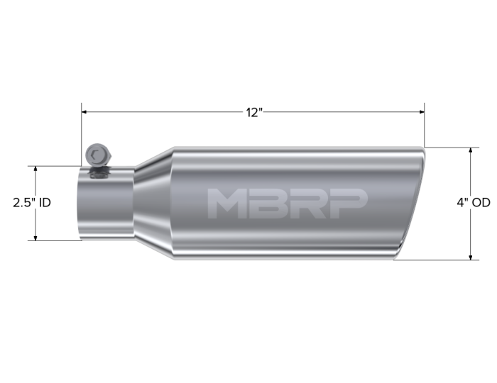 MBRP Exhaust - MBRP 4 Inch OD 2.5 Inch Inlet 12 Inch Length Exhaust Tail Pipe Tip, Angled Cut Rolled End Clampless-No Weld T304 Stainless Steel T5150