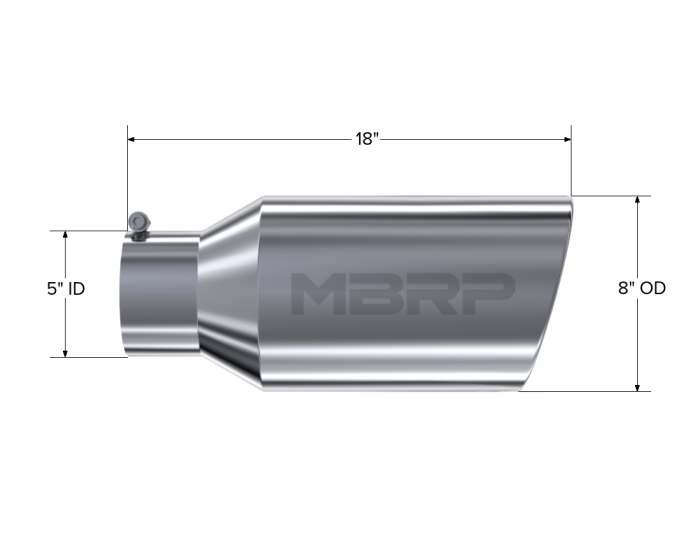MBRP Exhaust - MBRP Exhaust Tip 8 Inch O.D. Rolled End 5 Inch Inlet 18 Inch Length T304 Stainless Steel T5129