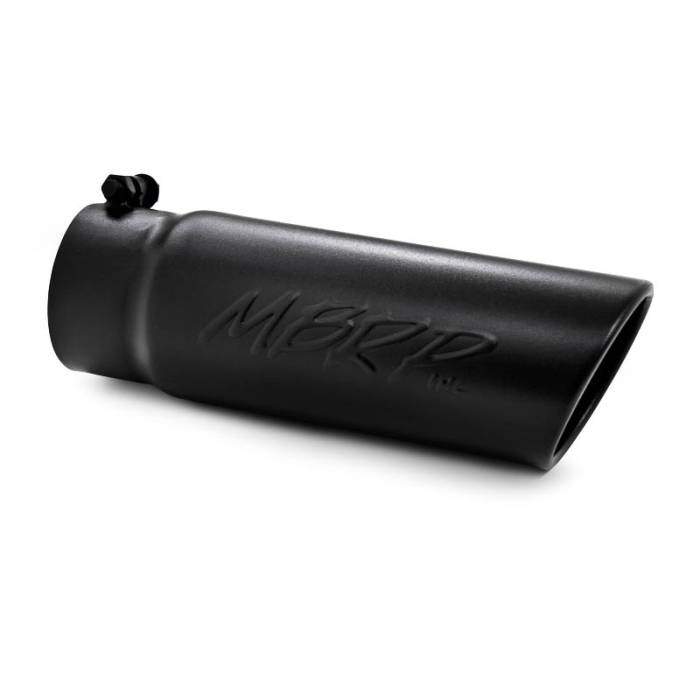 MBRP Exhaust - MBRP (3.5" Inlet, 4" Outlet, 12" Length) Angle Cut Rolled End Black Exhaust Tip T5112BLK