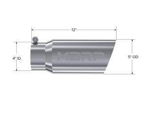 MBRP Exhaust - MBRP Exhaust Tail Pipe Tip 5 Inch O.D. Angled Single Walled 4 Inch Inlet 12 Inch Length T304 Stainless Steel T5052 - Image 1