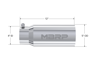 MBRP Exhaust - MBRP Exhaust Tail Pipe Tip 5 Inch O.D. Dual Wall Straight 4 Inch Inlet 12 Inch Length T304 Stainless Steel T5049 - Image 1
