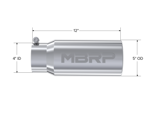 MBRP Exhaust - MBRP Exhaust Tail Pipe Tip 5 Inch O.D. Rolled Straight 4 Inch Inlet 12 Inch Length T304 Stainless Steel T5050 - Image 1