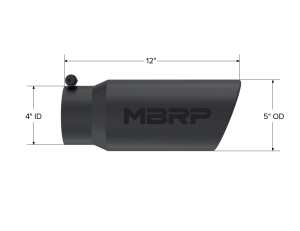 MBRP Exhaust - MBRP Exhaust Tip 5 Inch O.D. Angled Rolled End 4 Inch Inlet 12 Inch Length-Black Finish T5051BLK - Image 1