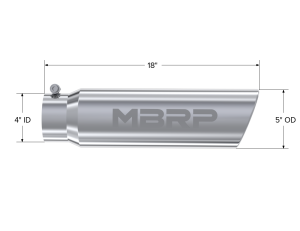 MBRP Exhaust - MBRP Exhaust Tip, T304 5 Inch OD Angled Rolled End, 4 Inch Inlet 18 Inch length T5124 - Image 1