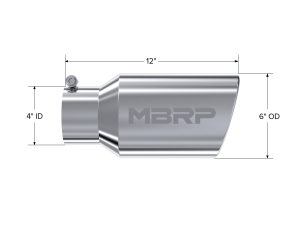 MBRP Exhaust - MBRP Exhaust Tail Pipe Tip 6 Inch O.D. Angled Rolled End 4 Inch Inlet 12 Inch Length T304 Stainless Steel T5073 - Image 1