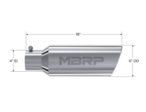 MBRP Exhaust - MBRP Exhaust Tip 6 Inch O.D. Rolled End 4 Inch Inlet 18 Inch Length T304 Stainless Steel T5130 - Image 1