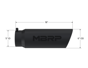 MBRP Exhaust - MBRP Exhaust Tip 6 Inch O.D. Angled Rolled End 5 Inch Inlet 18 Inch Length Black Finish T5125BLK - Image 1