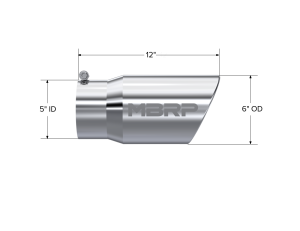 MBRP Exhaust - MBRP Exhaust Tail Pipe Tip 6 Inch O.D. Angled Rolled End 5 Inch Inlet 12 Inch Length T304 Stainless Steel T5075 - Image 1