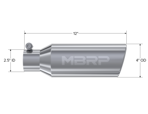 MBRP Exhaust - MBRP 4 Inch OD 2.5 Inch Inlet 12 Inch Length Exhaust Tail Pipe Tip, Angled Cut Rolled End Clampless-No Weld T304 Stainless Steel T5150 - Image 1