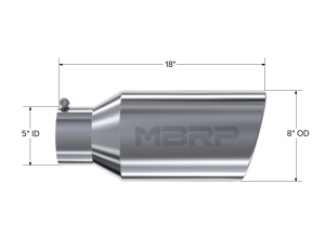 MBRP Exhaust - MBRP Exhaust Tip 8 Inch O.D. Rolled End 5 Inch Inlet 18 Inch Length T304 Stainless Steel T5129 - Image 1
